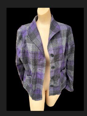 Ladies Pendleton Vintage Purple Gray Plaid Button Down Jacket Size Petite L